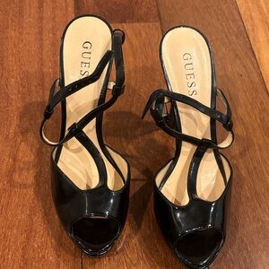 Guess Black Patent Strappy Heels